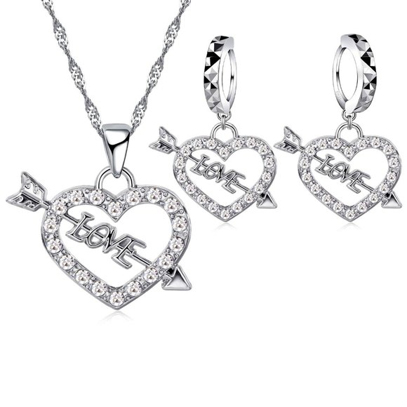 Jewelry - ❤️ NEW 💎 925 Sterling Silver Earrings And Necklace Set Bundle Heart Arrow